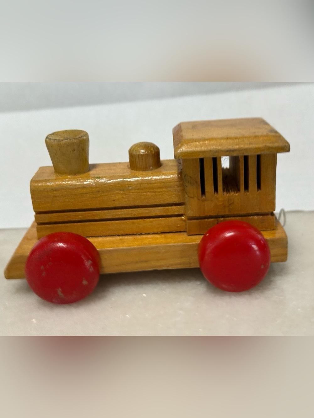 Wooden Toy Train Engine with Red Wheels
